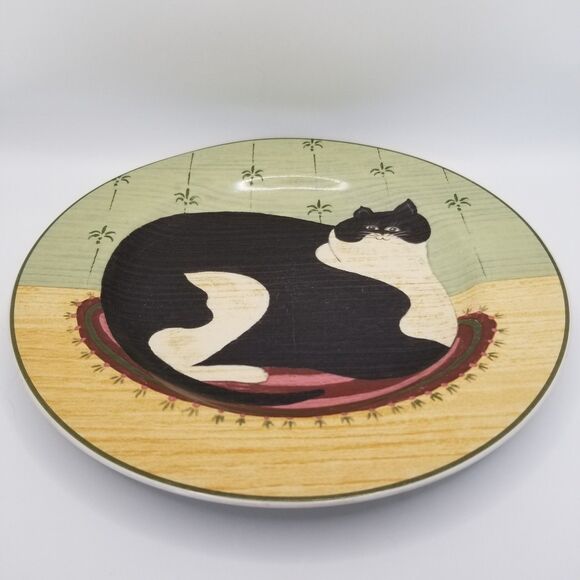 Vintage Warren Kimble Sakura Oneida Cat salad plate large black and white cat - Picture 1 of 5